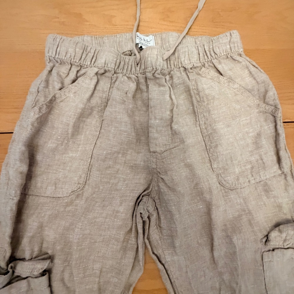 Nicole Miller 100% Linen Cargo Joggers Womens Small Tan Beige Boho Minimalist - Picture 3 of 9
